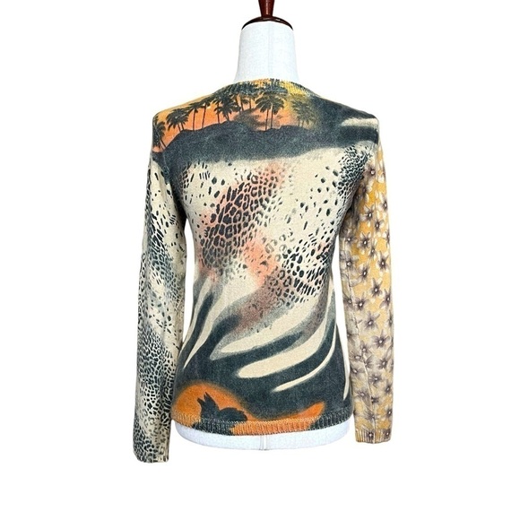 BCBGMazAzria Sequin Floral Animal Print Scoop Sweater. Tan Orange Size S #1284 - Picture 6 of 10
